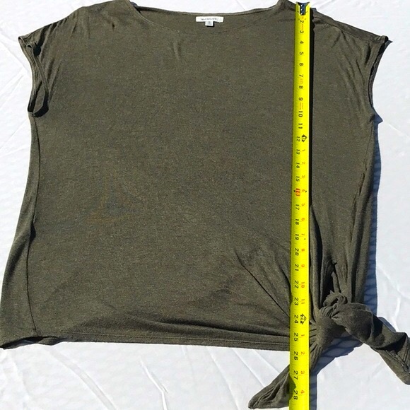 Max Studio Olive Green Couper Cut Cap Sleeve Knotted T Shirt Size Medium - Picture 12 of 16